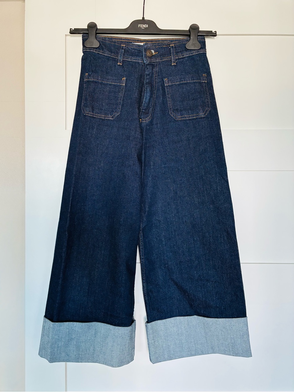 ZARA US 4 EU 36 MEX 26 Dark Wash High Waist Wide Leg Cuffed Denim Jeans